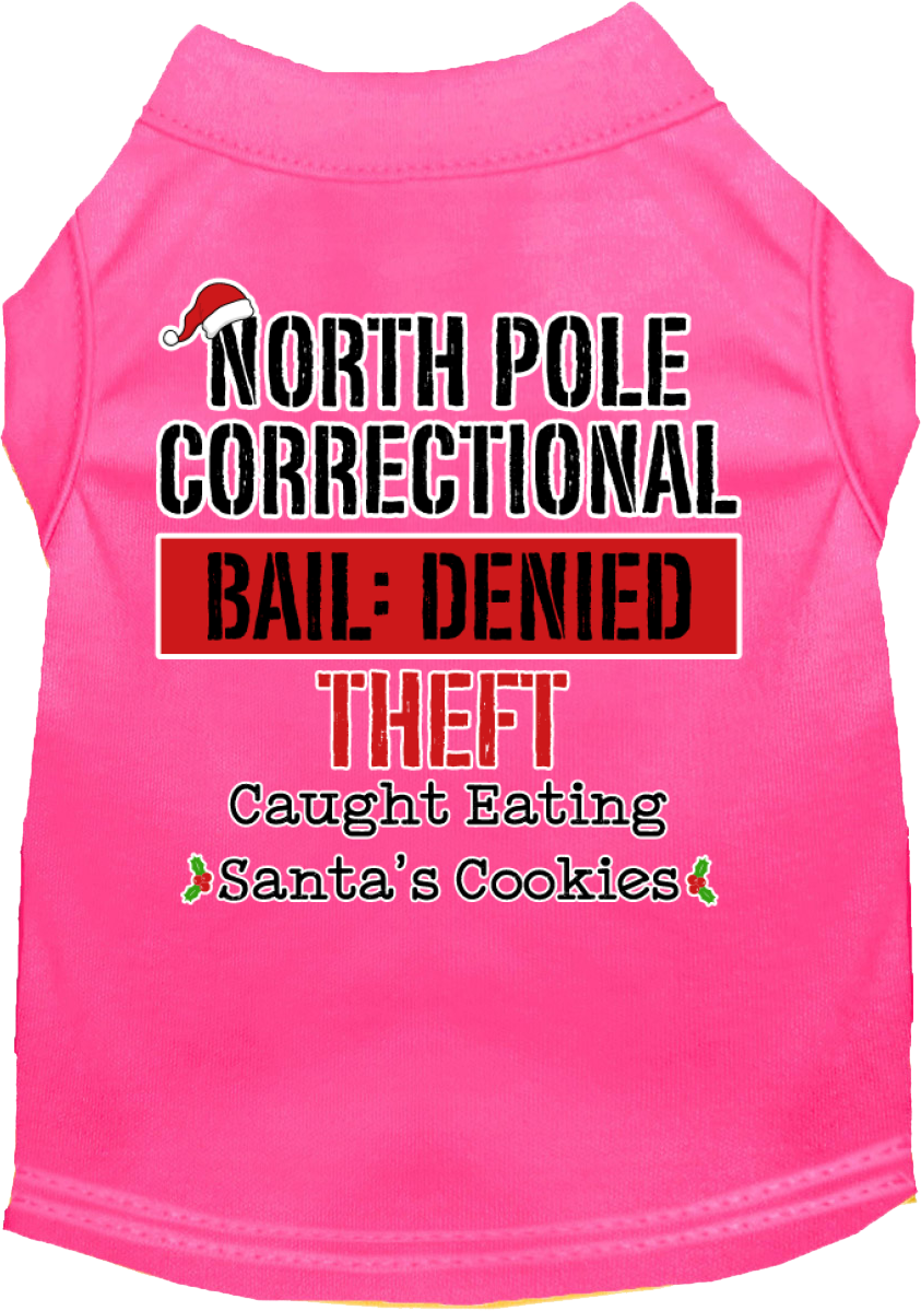 North Pole Correctional Screen Print Dog Shirt Bright Pink Size SM